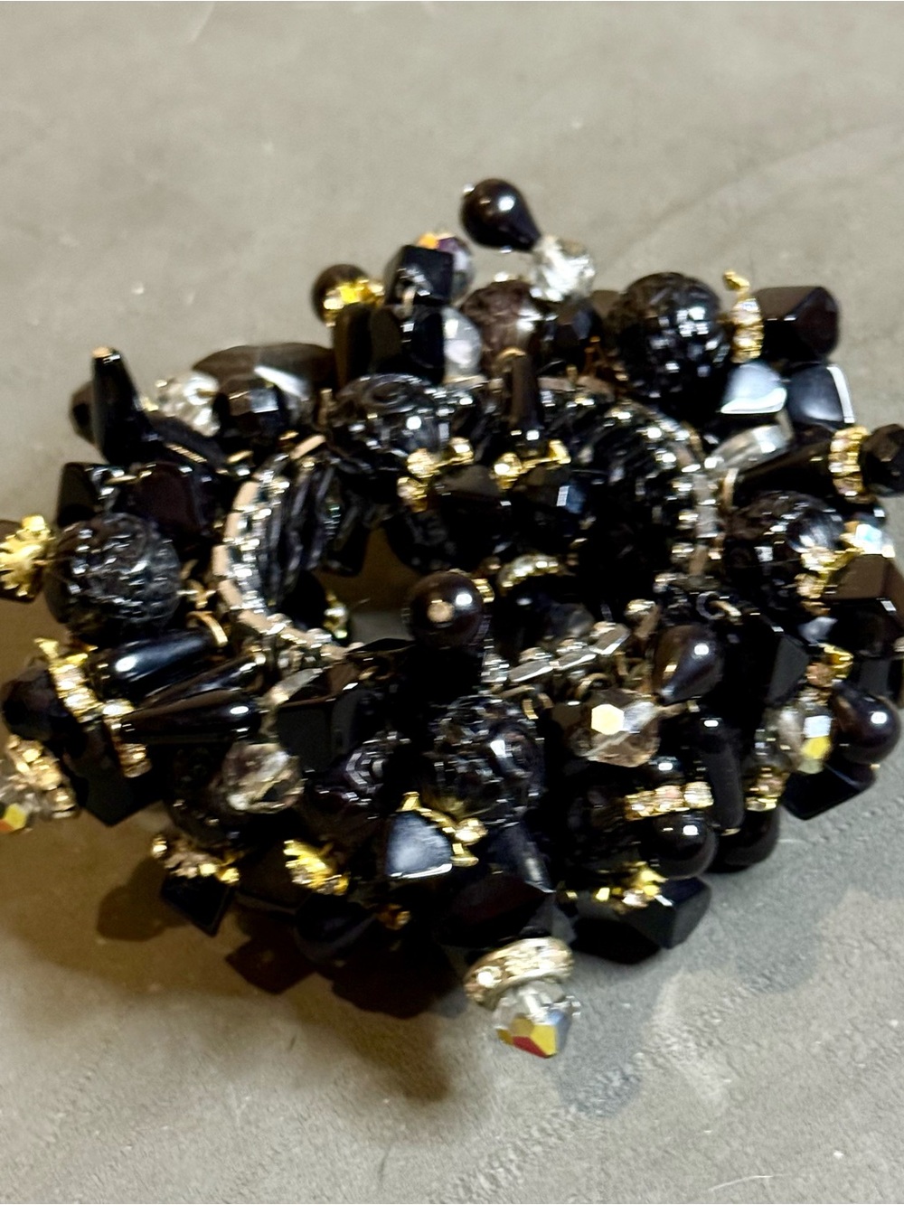 VTG 80s Statement Stretch Bracelet Beaded Rhinestone Cluster Boutique Glam